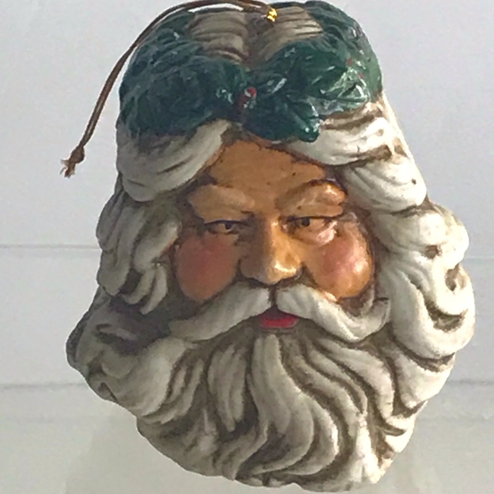 Folk Art Bisque Ceramic Handcrafted Santa Claus Christmas Ornament - Vintage